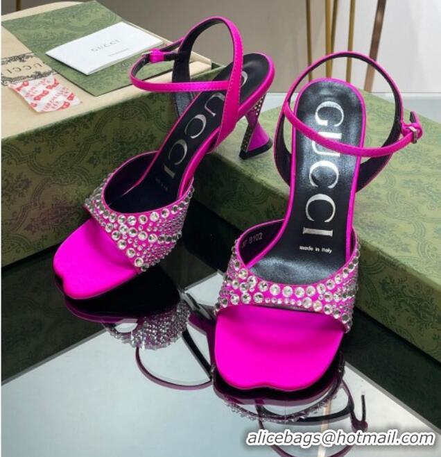 Purchase Gucci Silk Satin Heel Sandals 6.5cm with Crystals Dark Pink 607079