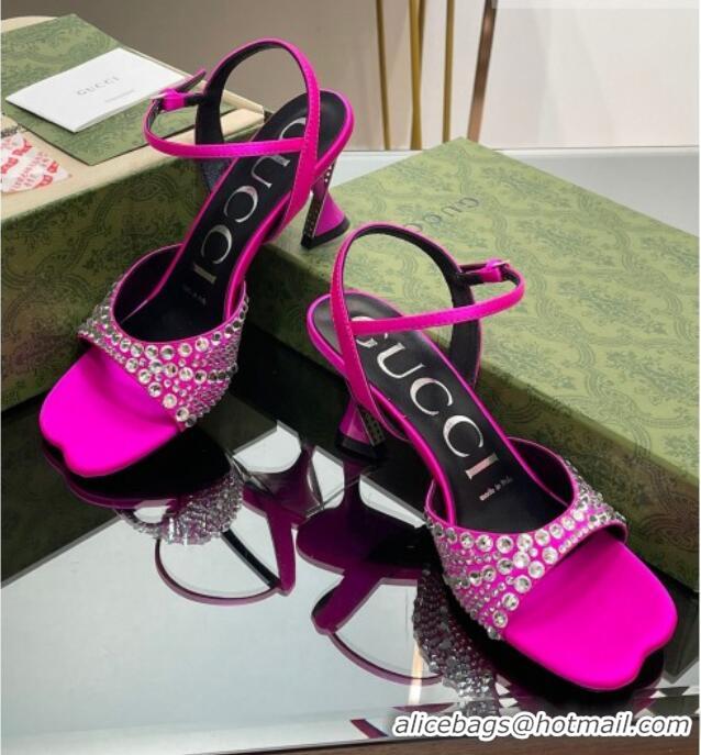 Purchase Gucci Silk Satin Heel Sandals 6.5cm with Crystals Dark Pink 607079