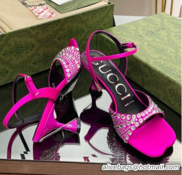 Purchase Gucci Silk Satin Heel Sandals 6.5cm with Crystals Dark Pink 607079