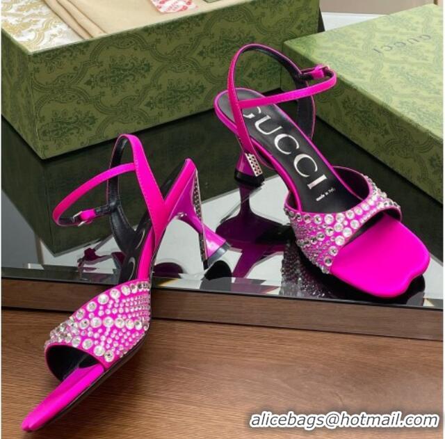 Purchase Gucci Silk Satin Heel Sandals 6.5cm with Crystals Dark Pink 607079