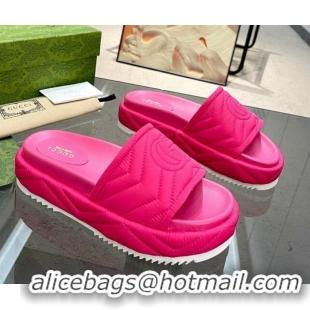 Low Cost Gucci Chevron Fabric Platform Slide Sandals 5.5cm with GG Dark Pink 607081