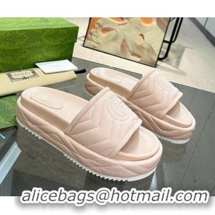 Super Gucci Chevron Fabric Platform Slide Sandals 5.5cm with GG Nude Pink 607082