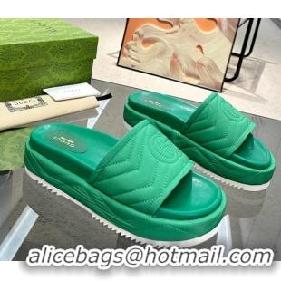 Luxurious Gucci Chevron Fabric Platform Slide Sandals 5.5cm with GG Green 607085