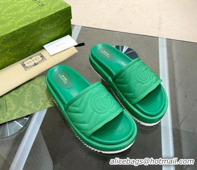 Luxurious Gucci Chevron Fabric Platform Slide Sandals 5.5cm with GG Green 607085