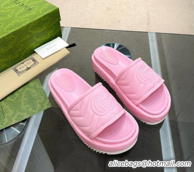 Good Looking Gucci Chevron Fabric Platform Slide Sandals 5.5cm with GG Light Pink 607086