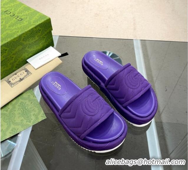 Hot Style Gucci Chevron Fabric Platform Slide Sandals 5.5cm with GG Purple 607088