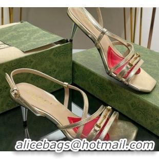 Pretty Style Gucci Leather Heel Sandals 6.5cm with Horsebit Gold 607089