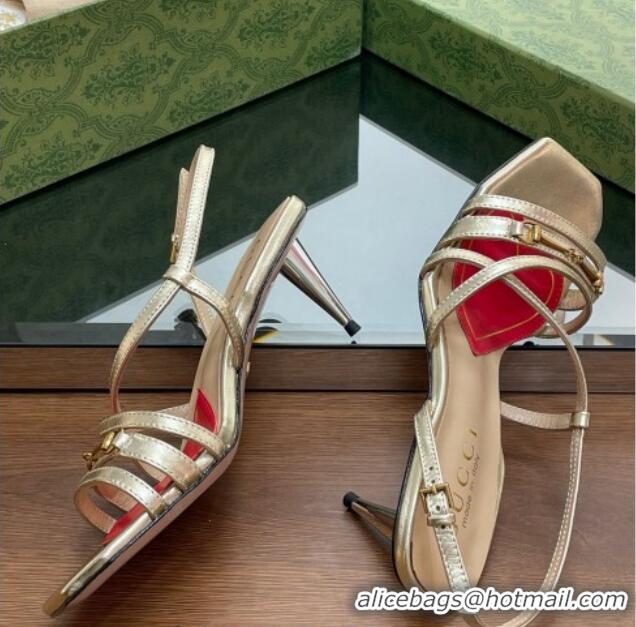 Pretty Style Gucci Leather Heel Sandals 6.5cm with Horsebit Gold 607089