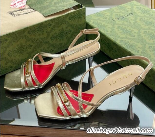 Pretty Style Gucci Leather Heel Sandals 6.5cm with Horsebit Gold 607089