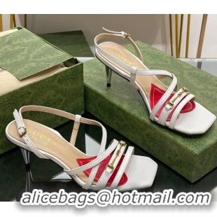 Popular Style Gucci Leather Heel Sandals 6.5cm with Horsebit White 607091