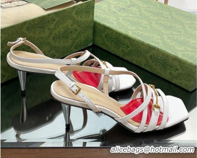 Popular Style Gucci Leather Heel Sandals 6.5cm with Horsebit White 607091