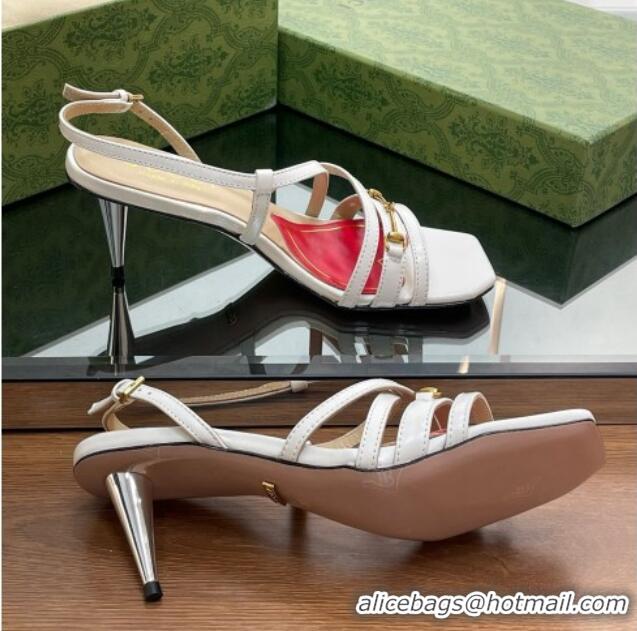 Popular Style Gucci Leather Heel Sandals 6.5cm with Horsebit White 607091