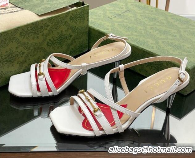 Popular Style Gucci Leather Heel Sandals 6.5cm with Horsebit White 607091