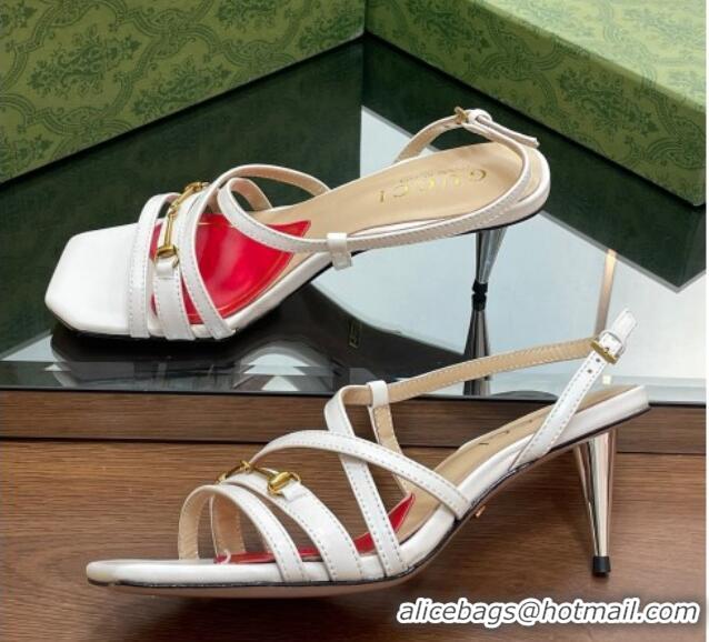 Popular Style Gucci Leather Heel Sandals 6.5cm with Horsebit White 607091