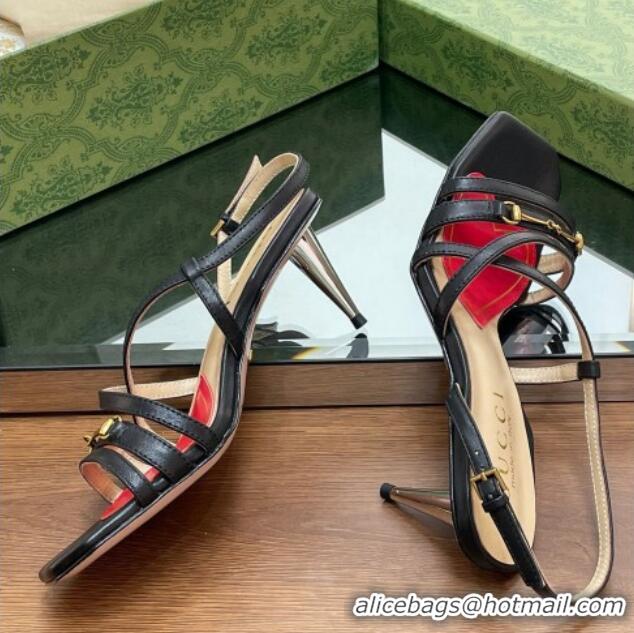 Charming Gucci Leather Heel Sandals 6.5cm with Horsebit Black 607092