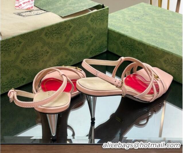 Good Quality Gucci Leather Heel Sandals 6.5cm with Horsebit Pink 607093