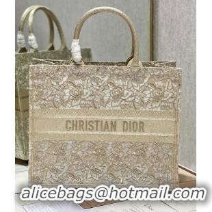 Famous Brand LARGE DIOR OR DIOR BOOK TOTE D-Lace Embroidery M1286ZTD-3