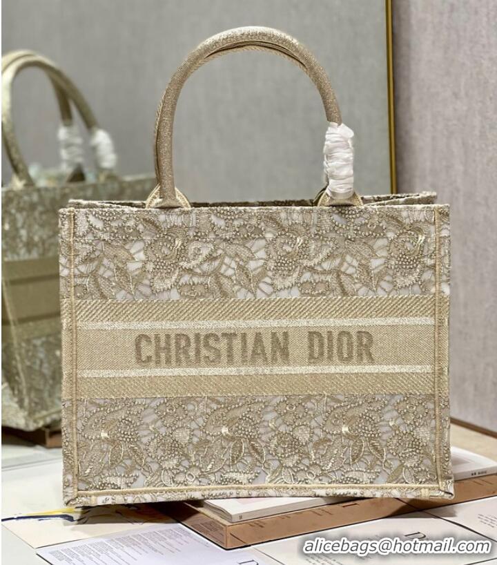 Top Grade MEDIUM DIOR BOOK TOTE D-Lace Embroidery M1296ZE-4