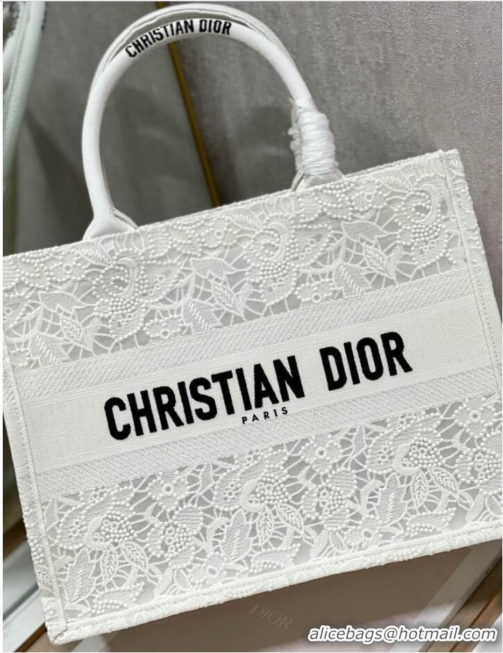 Good Quality MEDIUM DIOR BOOK TOTE D-Lace Embroidery M1296ZE-6