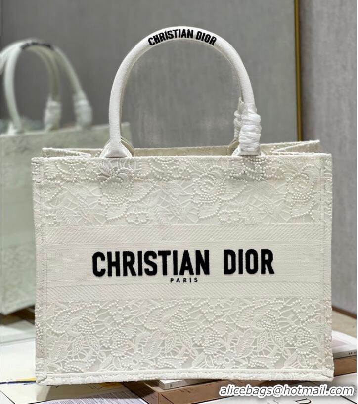 Good Quality MEDIUM DIOR BOOK TOTE D-Lace Embroidery M1296ZE-6