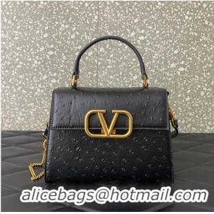 Promotional VALENTINO VSLING small Ostrich pattern Shoulder bag WB0F53 Black