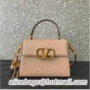 Buy Discount VALENTINO VSLING small Ostrich pattern Shoulder bag WB0F53 Cinnamon Pink