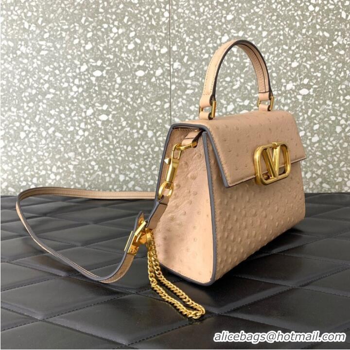 Buy Discount VALENTINO VSLING small Ostrich pattern Shoulder bag WB0F53 Cinnamon Pink