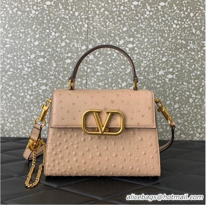 Buy Discount VALENTINO VSLING small Ostrich pattern Shoulder bag WB0F53 Cinnamon Pink