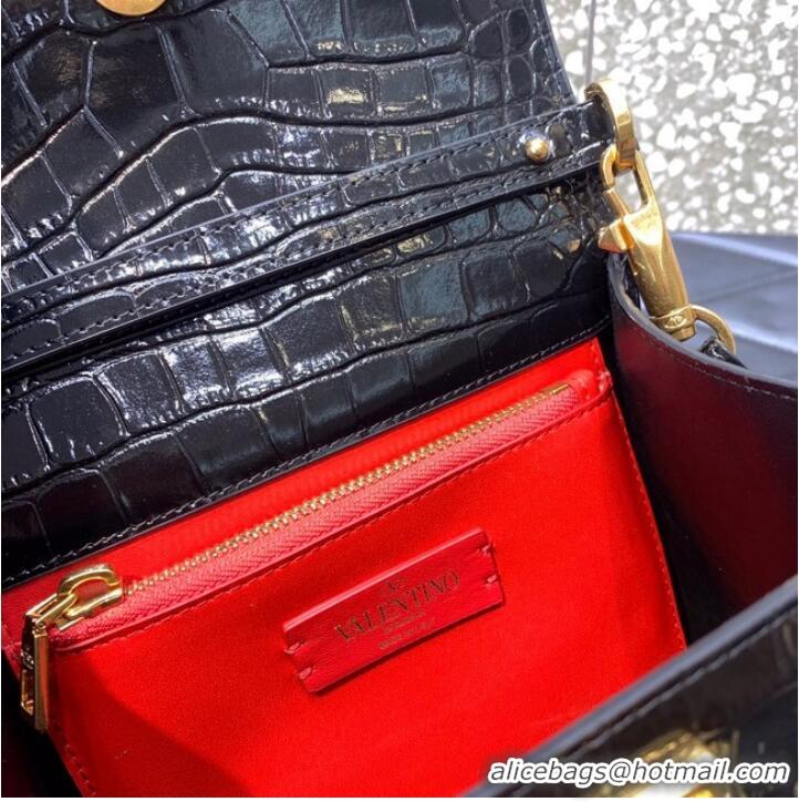 Famous Brand VALENTINO VSLING small Crocodile pattern Shoulder bag WB0F53 black