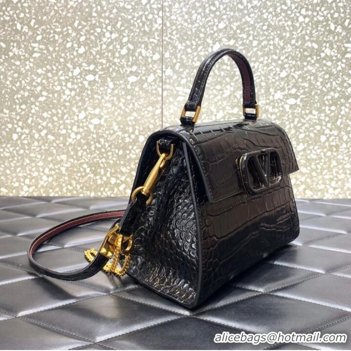 Famous Brand VALENTINO VSLING small Crocodile pattern Shoulder bag WB0F53 black