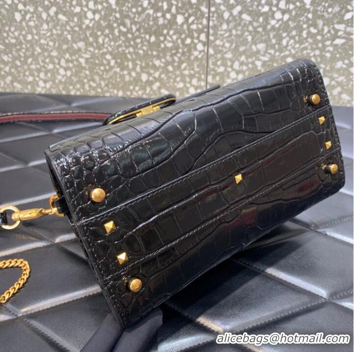 Famous Brand VALENTINO VSLING small Crocodile pattern Shoulder bag WB0F53 black