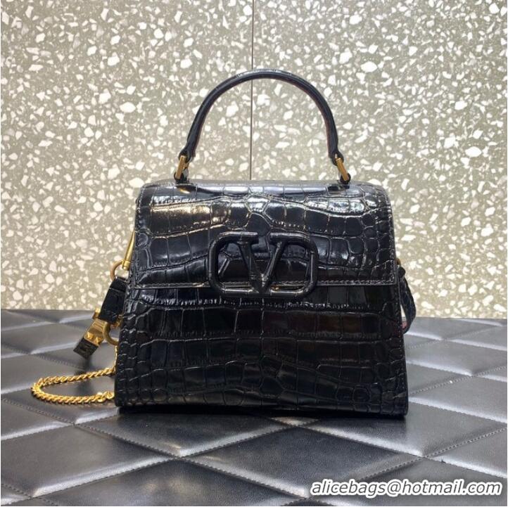 Famous Brand VALENTINO VSLING small Crocodile pattern Shoulder bag WB0F53 black