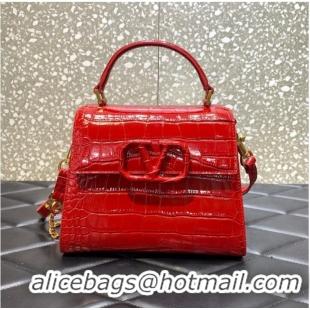 Unique Grade VALENTINO VSLING small Crocodile pattern Shoulder bag WB0F53 Red