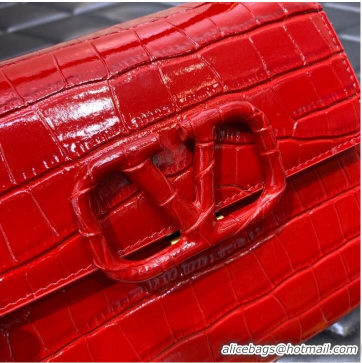 Unique Grade VALENTINO VSLING small Crocodile pattern Shoulder bag WB0F53 Red