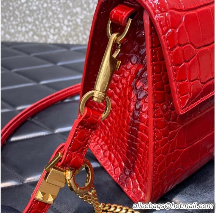 Unique Grade VALENTINO VSLING small Crocodile pattern Shoulder bag WB0F53 Red