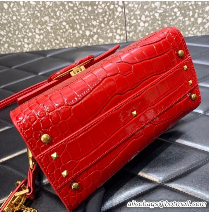 Unique Grade VALENTINO VSLING small Crocodile pattern Shoulder bag WB0F53 Red