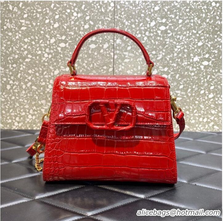 Unique Grade VALENTINO VSLING small Crocodile pattern Shoulder bag WB0F53 Red