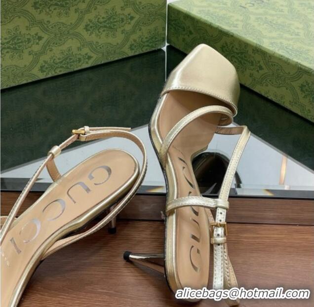 Durable Gucci Leather Heel Medium Sandals 6.5cm with Horsebit Gold 607094