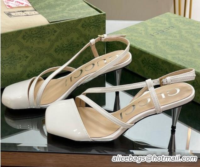 Duplicate Gucci Patent Leather Heel Medium Sandals 6.5cm with Horsebit White 607096