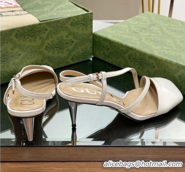 Duplicate Gucci Patent Leather Heel Medium Sandals 6.5cm with Horsebit White 607096