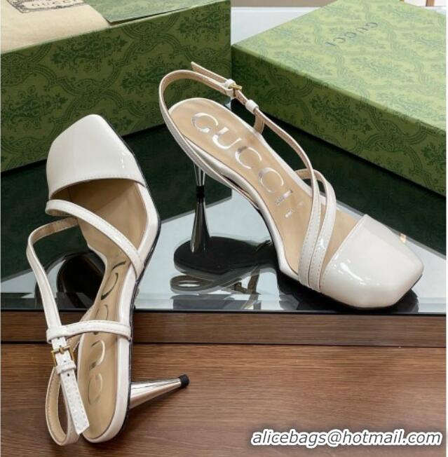 Duplicate Gucci Patent Leather Heel Medium Sandals 6.5cm with Horsebit White 607096