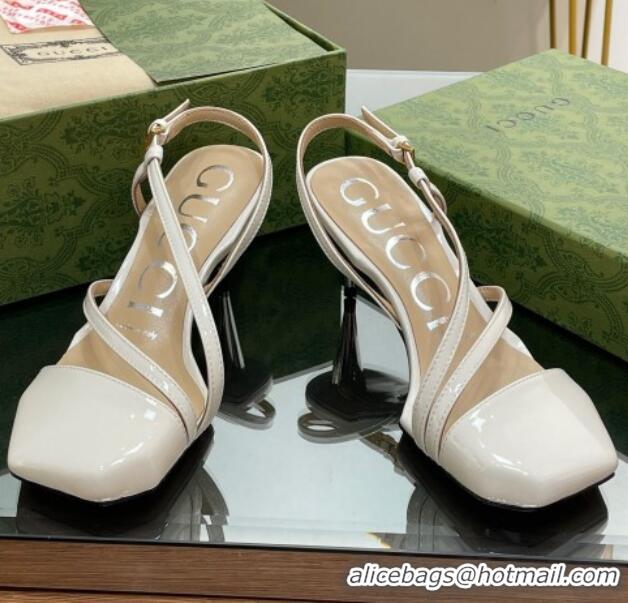 Duplicate Gucci Patent Leather Heel Medium Sandals 6.5cm with Horsebit White 607096