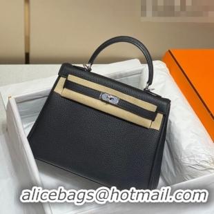 New Design Hermes Kelly Bag in Togo Calfskin 25cm H0250 Black Silver 2023