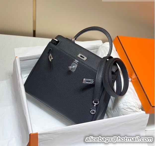 New Design Hermes Kelly Bag in Togo Calfskin 25cm H0250 Black Silver 2023