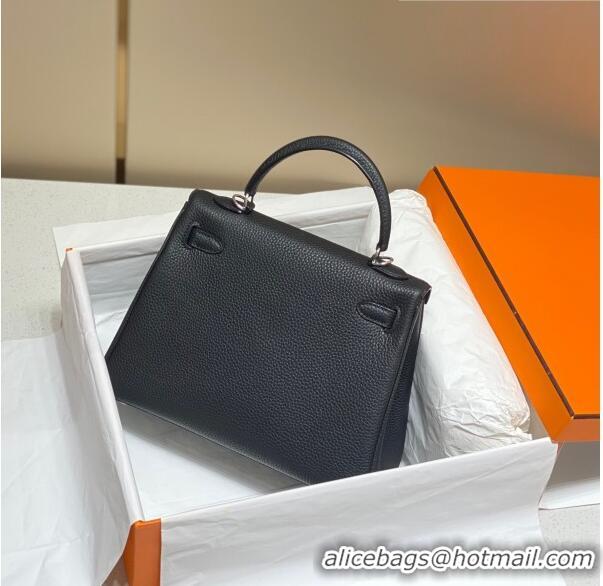 New Design Hermes Kelly Bag in Togo Calfskin 25cm H0250 Black Silver 2023