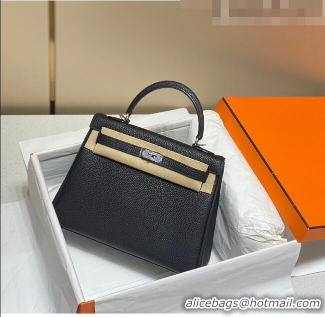 New Design Hermes Kelly Bag in Togo Calfskin 25cm H0250 Black Silver 2023