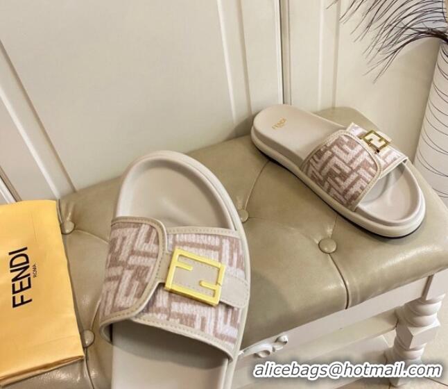 Best Grade Fendi Feel Flat Slide Sandals in FF Fabric Light Grey 030323