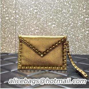 Buy Inexpensive VALENTINO Garavani Rockstud Calfskin Clutch WP0P87R Brass