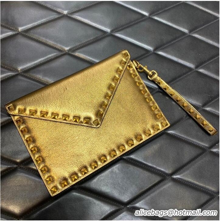 Buy Inexpensive VALENTINO Garavani Rockstud Calfskin Clutch WP0P87R Brass