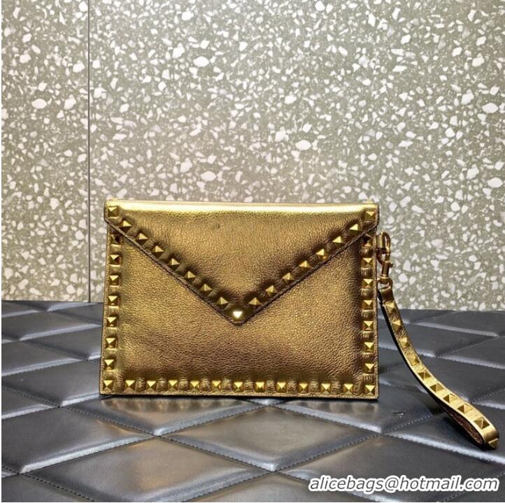 Buy Inexpensive VALENTINO Garavani Rockstud Calfskin Clutch WP0P87R Brass